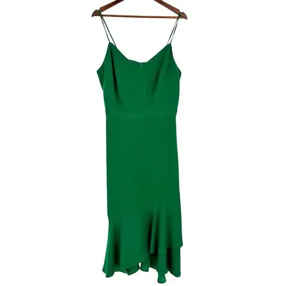 Banana Republic Kelly Green sleeveless flounce hem midi dress size 12 TALL - Picture 2 of 8